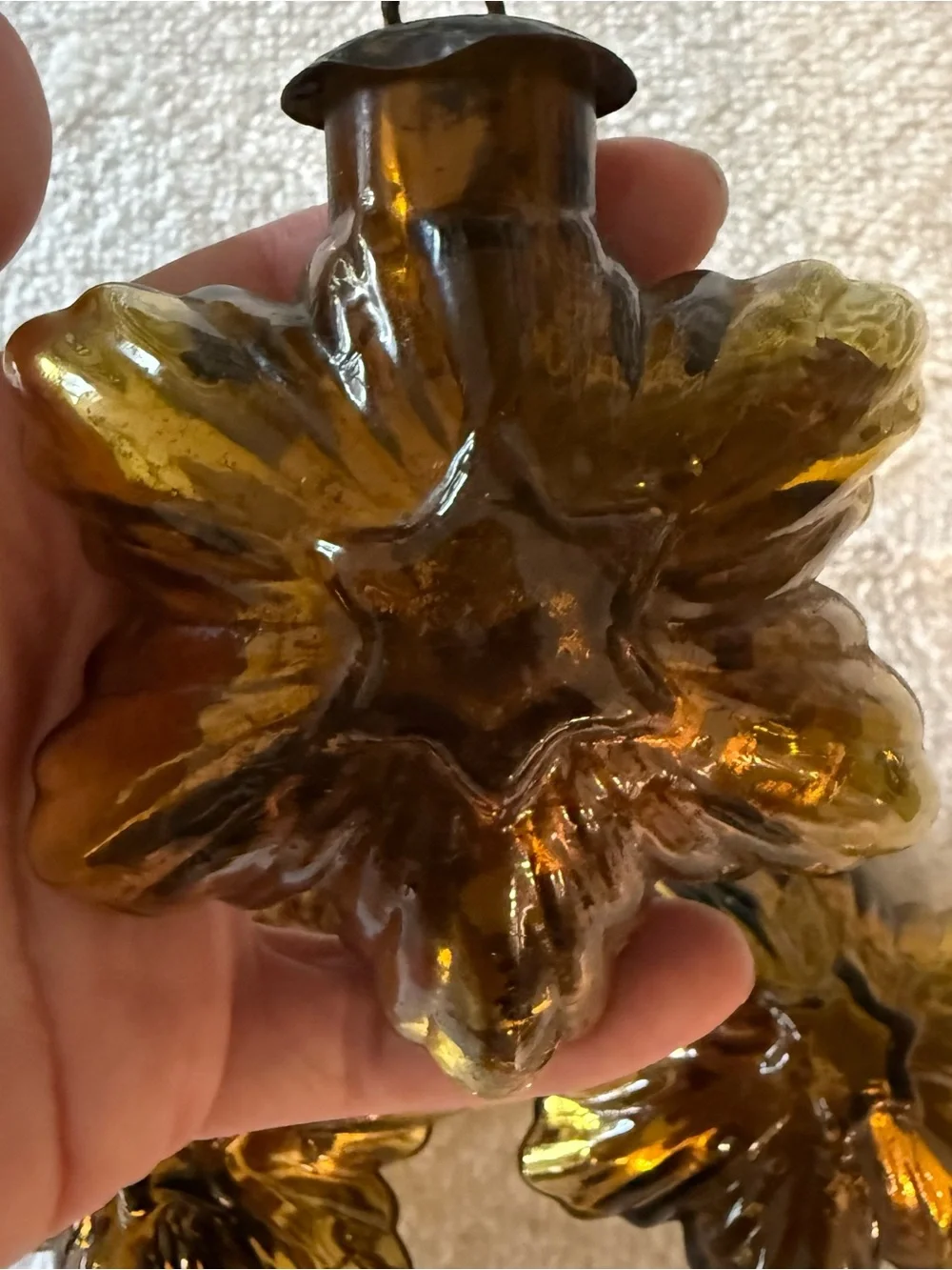 3 VTG Gold Orange Glass Star Snowflake Christmas Ornament Kugel Midwest Brass